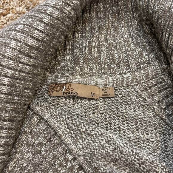 Prana Medium Tan Heather Sweater Dress ARCHER Fold Over Collar Snap Knit Pockets - Picture 3 of 8